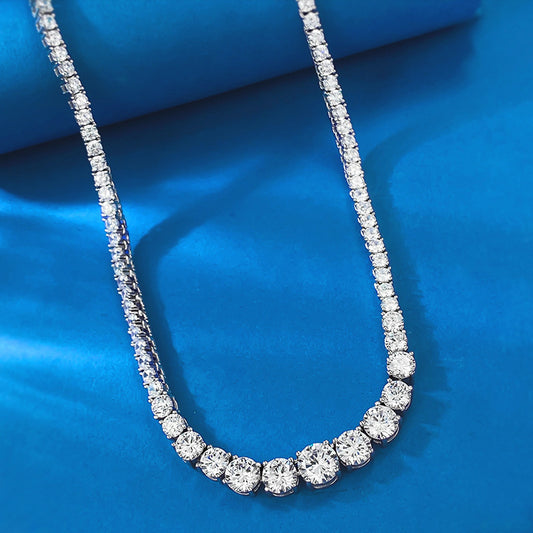 S925 Silver European And American Graceful And Fashionable Necklace Water Drop Round Diamond