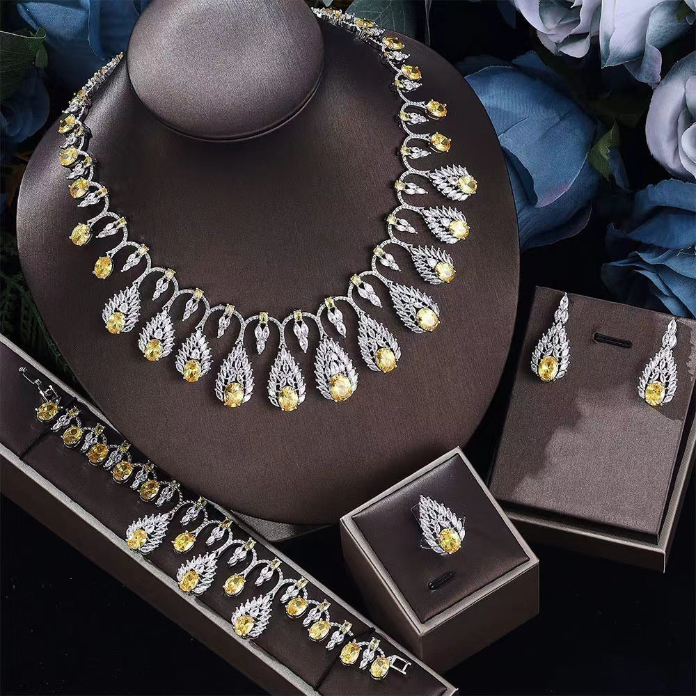 Glänzender Zirkon Brautschmuck Anzug Damenschmuck