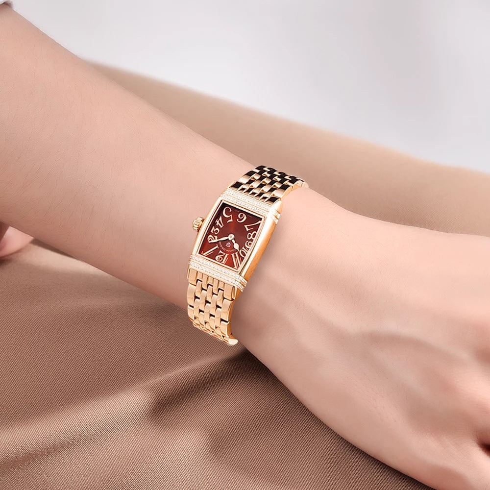 Damenmode Shell Face Square Quarzuhr mit Diamanten