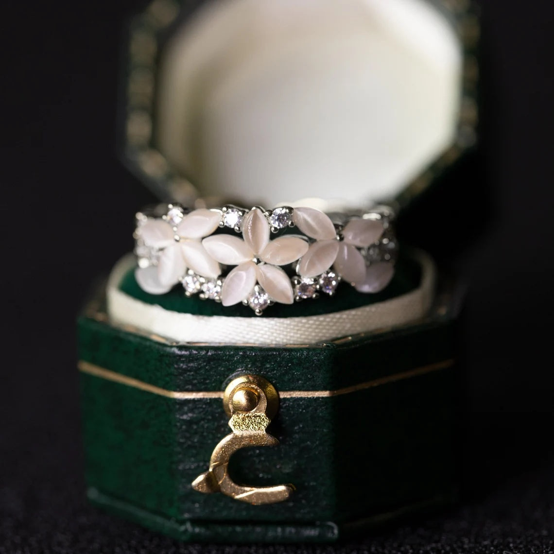 Floraler Ehering für Frauen 18K 14K Gold S925 Silber Diamantring