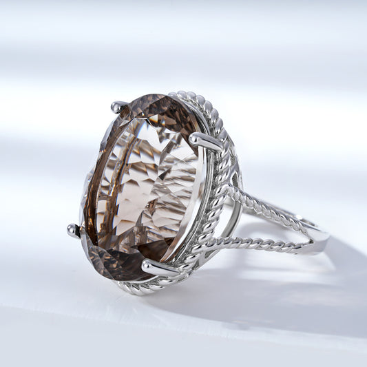 Luxus Wind Schmuck Natürlichen Tee Kristall Ring S925 Silber Intarsien Smoky