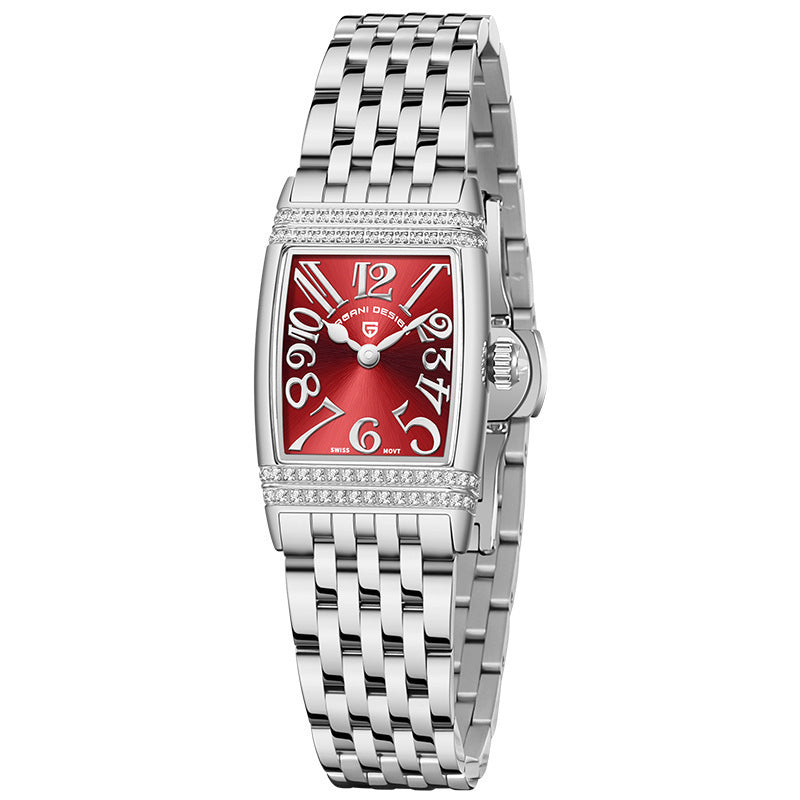 Damenmode Shell Face Square Quarzuhr mit Diamanten