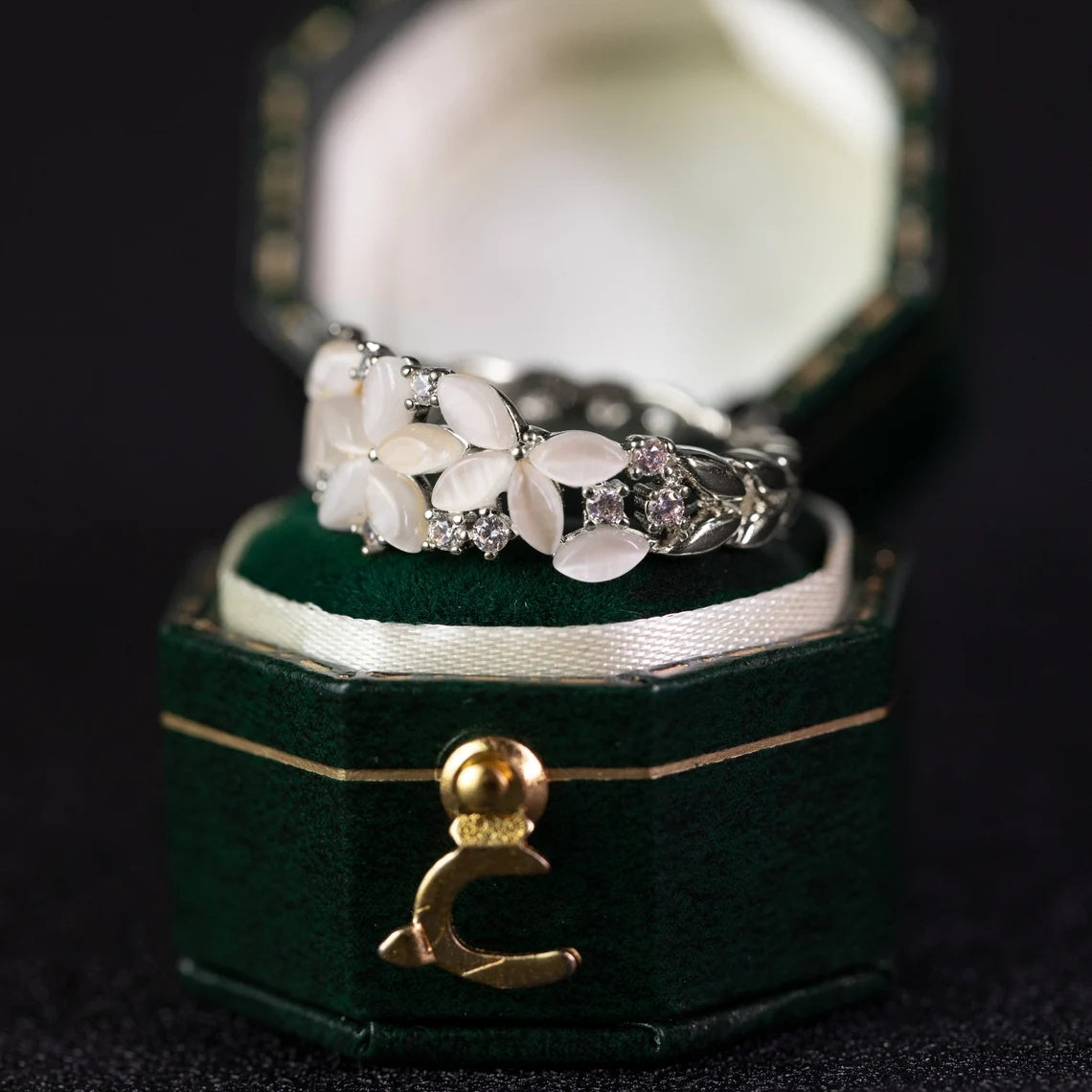 Floraler Ehering für Frauen 18K 14K Gold S925 Silber Diamantring