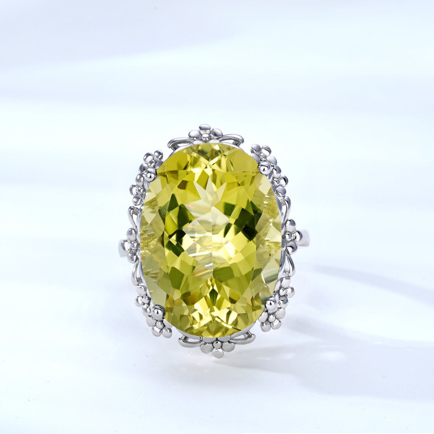 Natürlicher Zitronenkristall-Ring, Luxus-Schmuck, S925 Silber