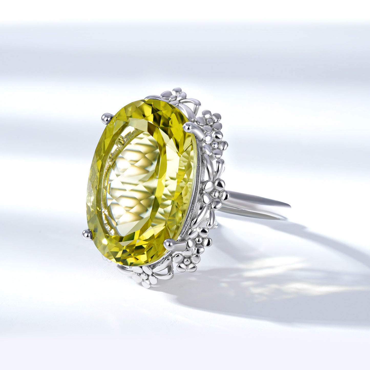 Natürlicher Zitronenkristall-Ring, Luxus-Schmuck, S925 Silber