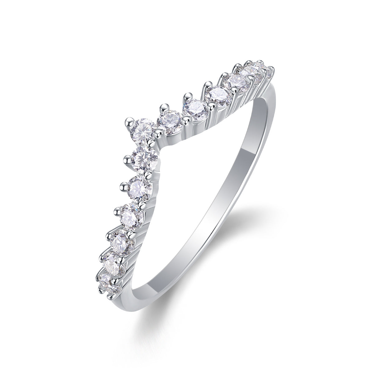 Anillo de diamantes con corona, lujoso y elegante anillo de plata con moissanita. 