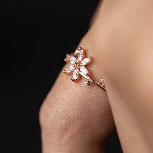 Floraler Ehering für Frauen 18K 14K Gold S925 Silber Diamantring