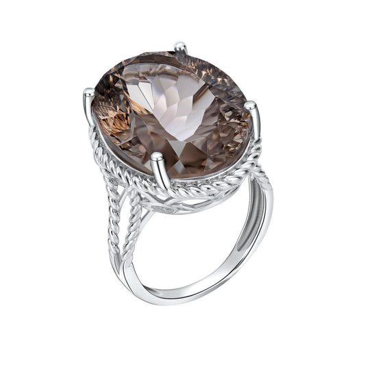 Luxus Wind Schmuck Natürlichen Tee Kristall Ring S925 Silber Intarsien Smoky