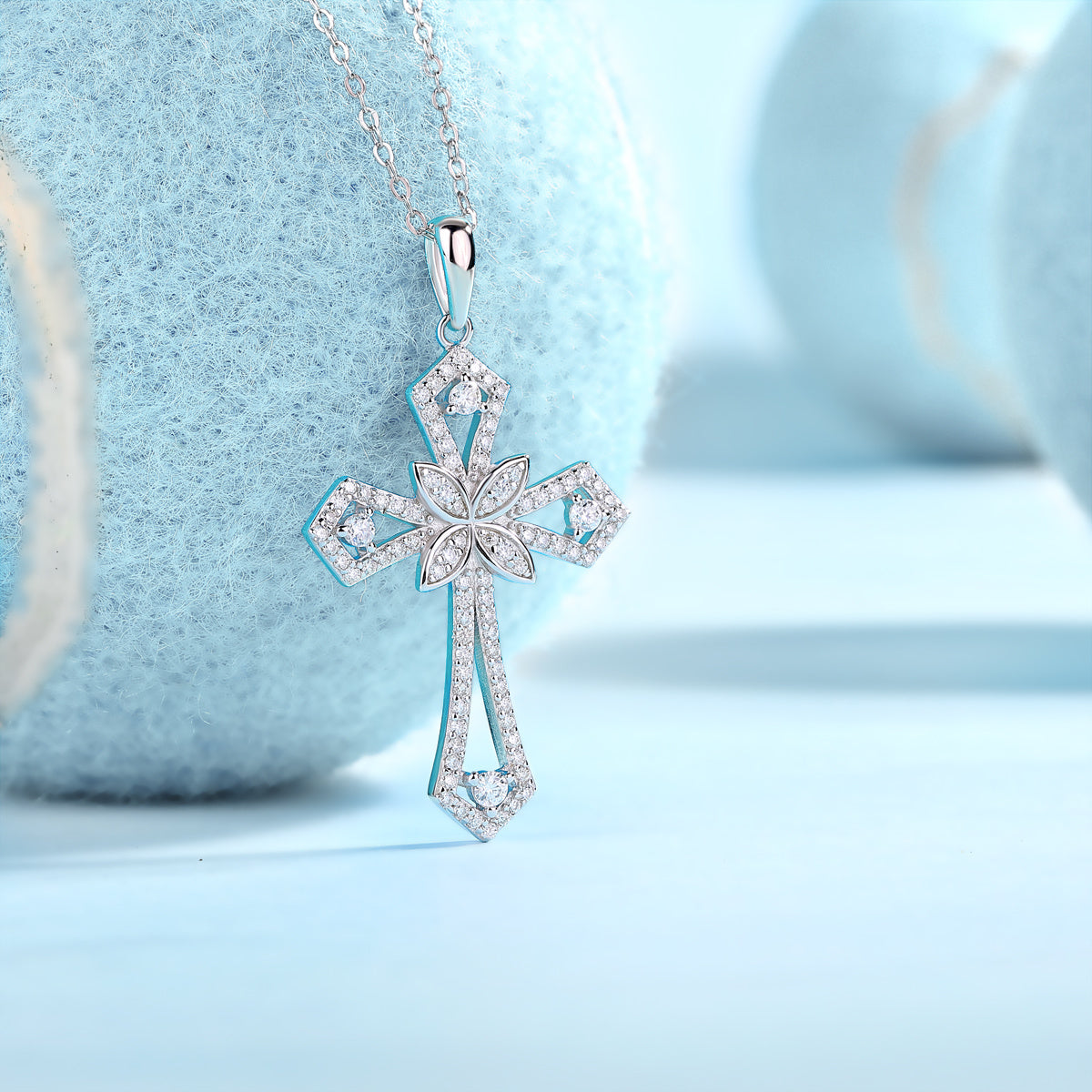 Backup Force Luxus-Halsketten-Set mit Diamantanhänger und Mosan-Diamanten in Silber 