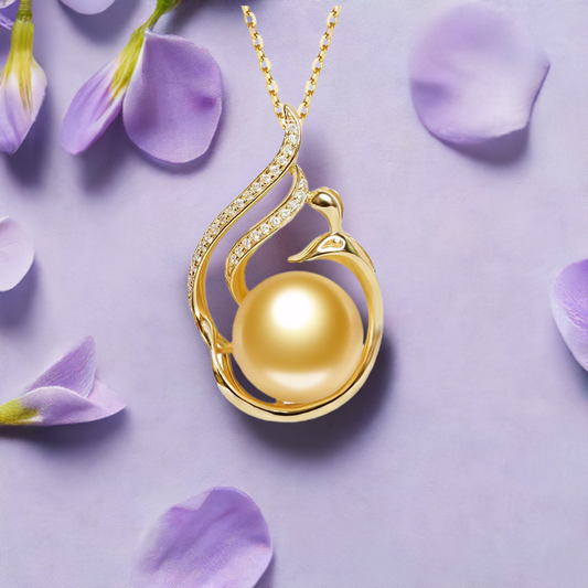 11–12 mm 925 Silber Salzwasser-Gold-Perlenanhänger